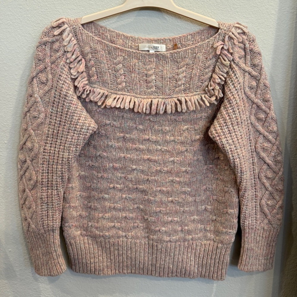 LoveShackFancy Pink Textured Sweater with Fringe - Picture 6 of 8